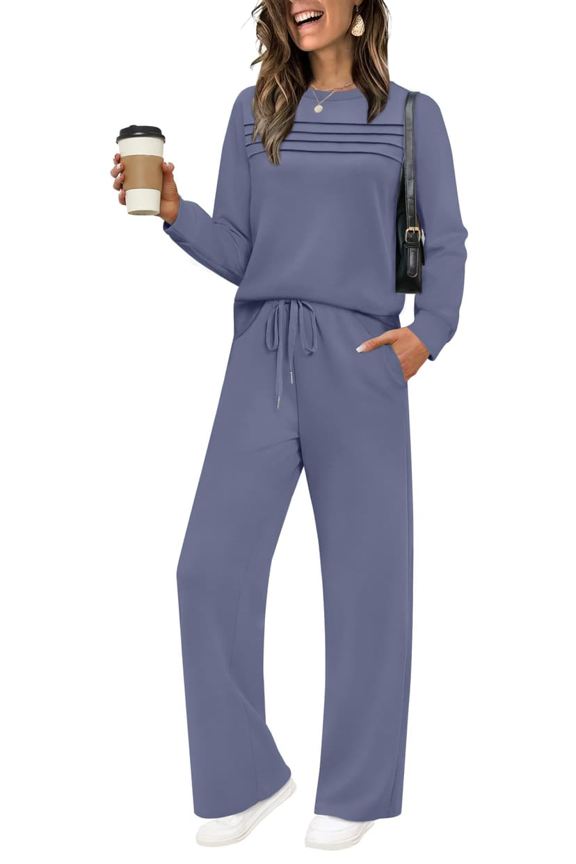 WIHOLL Women's 2 Piece Sets Sweatshirt Casual Travel Outfits Lounge Wide Leg Tracksuit Cozy Sweatsuits Fashion 2026