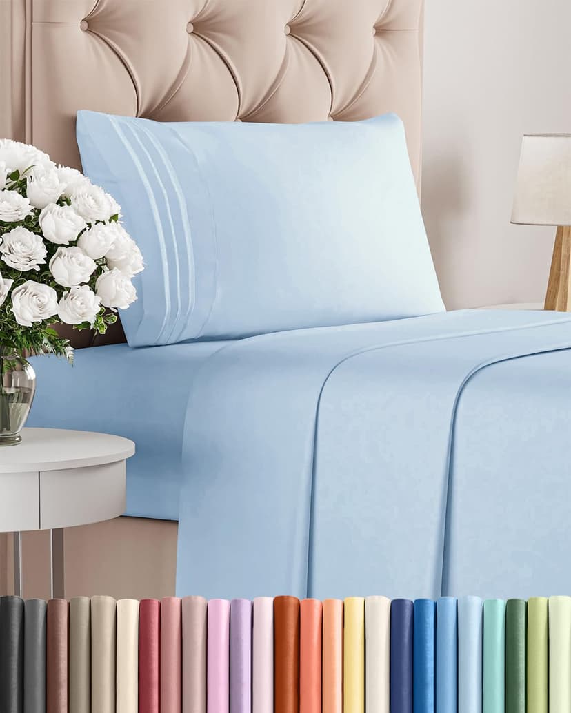 Twin Size 3 Piece Sheet Set - Comfy Breathable & Cooling Sheets - Hotel Luxury Bed Sheets for Women and Men - Deep Pockets, Easy-Fit, Soft and Wrinkle Free Sheets - Light Blue Oeko-Tex Bed Sheet Set |