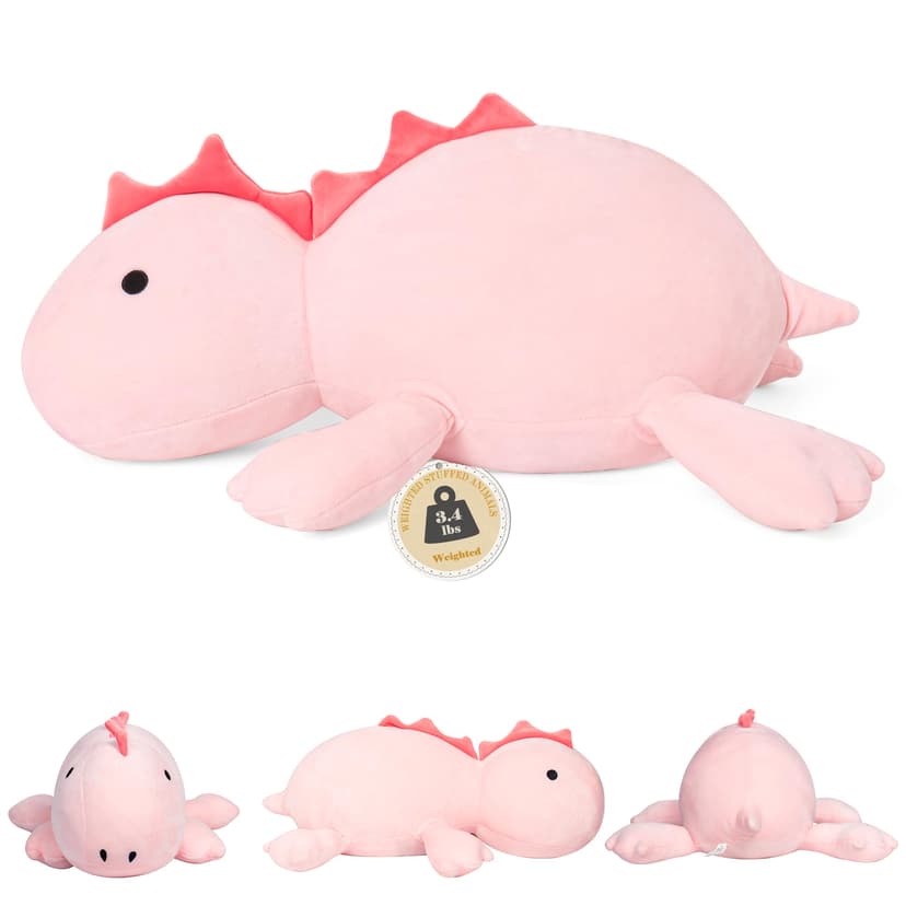IdeaMeme 22" 3.5 lbs Weighted Dino Stuffed Toys, Cute Animals Plushie Dolls Pillow Gifts for Kids Adults (Pink)