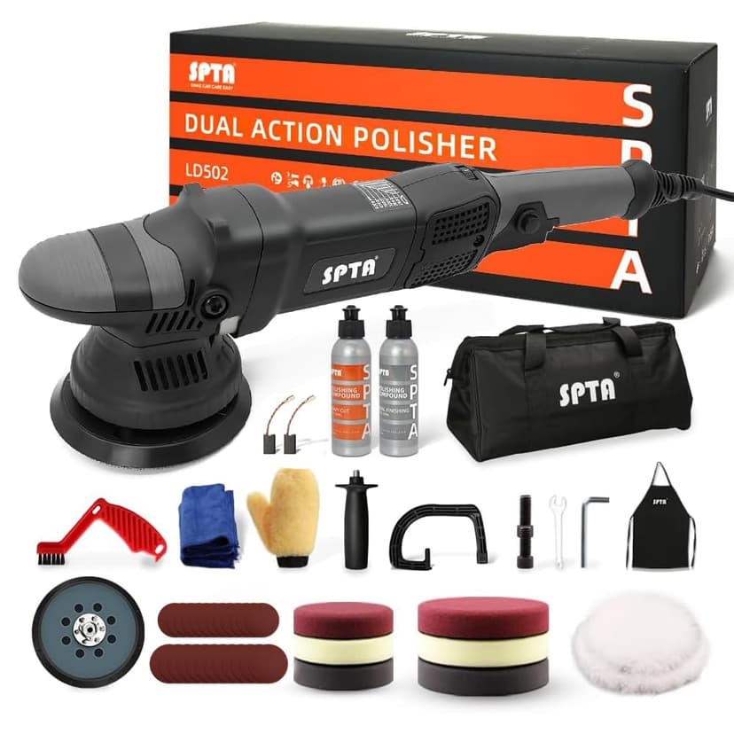 Buffer Polisher, SPTA 5-Inch 125mm Dual Action Random Orbital Car Polisher,Car Detailing Kit, 4Pcs 5inch & 4Pcs 6Inch Polishing Pad,Packing Bag for Car Polishing and Waxing--DAPSET-US