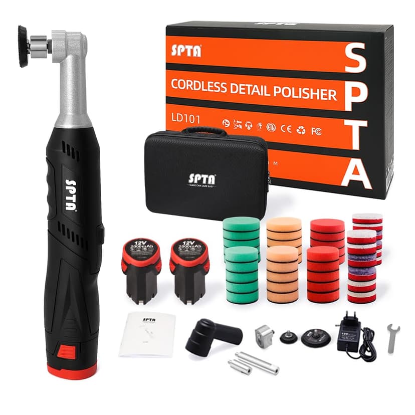 SPTA Cordless Mini Car Polisher, 12V Micro Cordless Scratches Killer Car Polisher RO/DA Mini Car Polisher for polishing, Sanding and Cleaning
