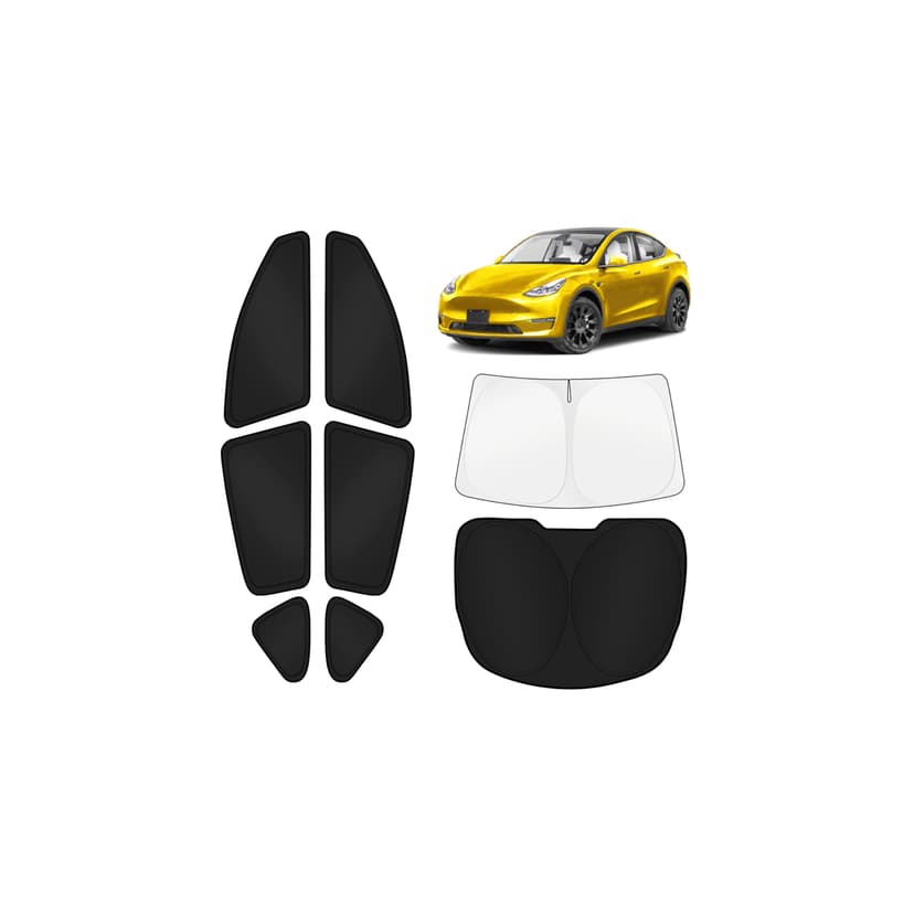 KUST Car Window Shades for Tesla Model Y Juniper 2025-2026 Windshield Sun Shade Side Window Cover UV Block Privacy Protection Accessories for Camping Blackout Rear Back Full Set 8PCS