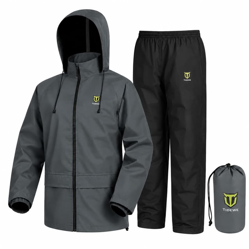 TIDEWE Rain Suit for Men, Waterproof Lightweight 2-Piece Rain Gear | Sealed seams, Adjustable hood cuffs and waist, High-density fabric, Fishing, Outdoor work, Hunting, Hiking, Storage bag