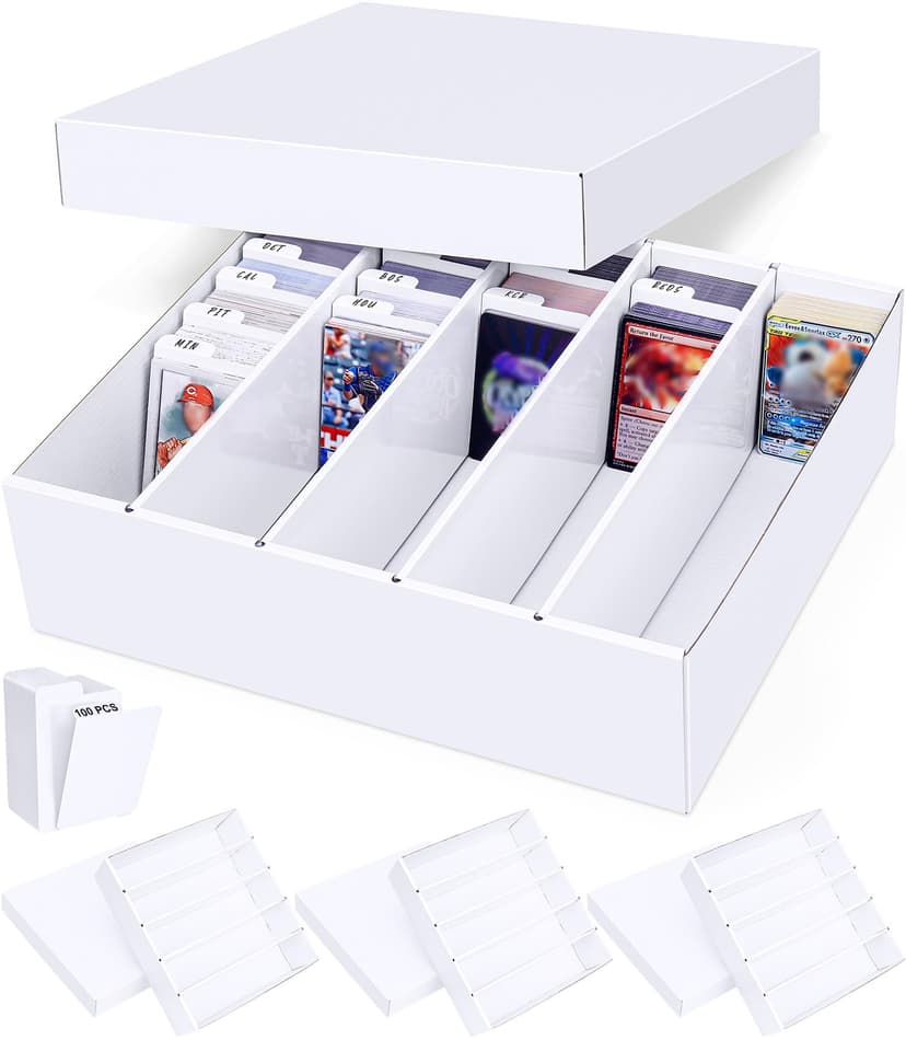 5-Row Trading Card Storage Box, 4-Pack with Divider for MTG & Sports Cards | Durable Cardboard Card Holder for Bulk Collections, Storing Magic, TCG, Football, Basketball, and Game Cards