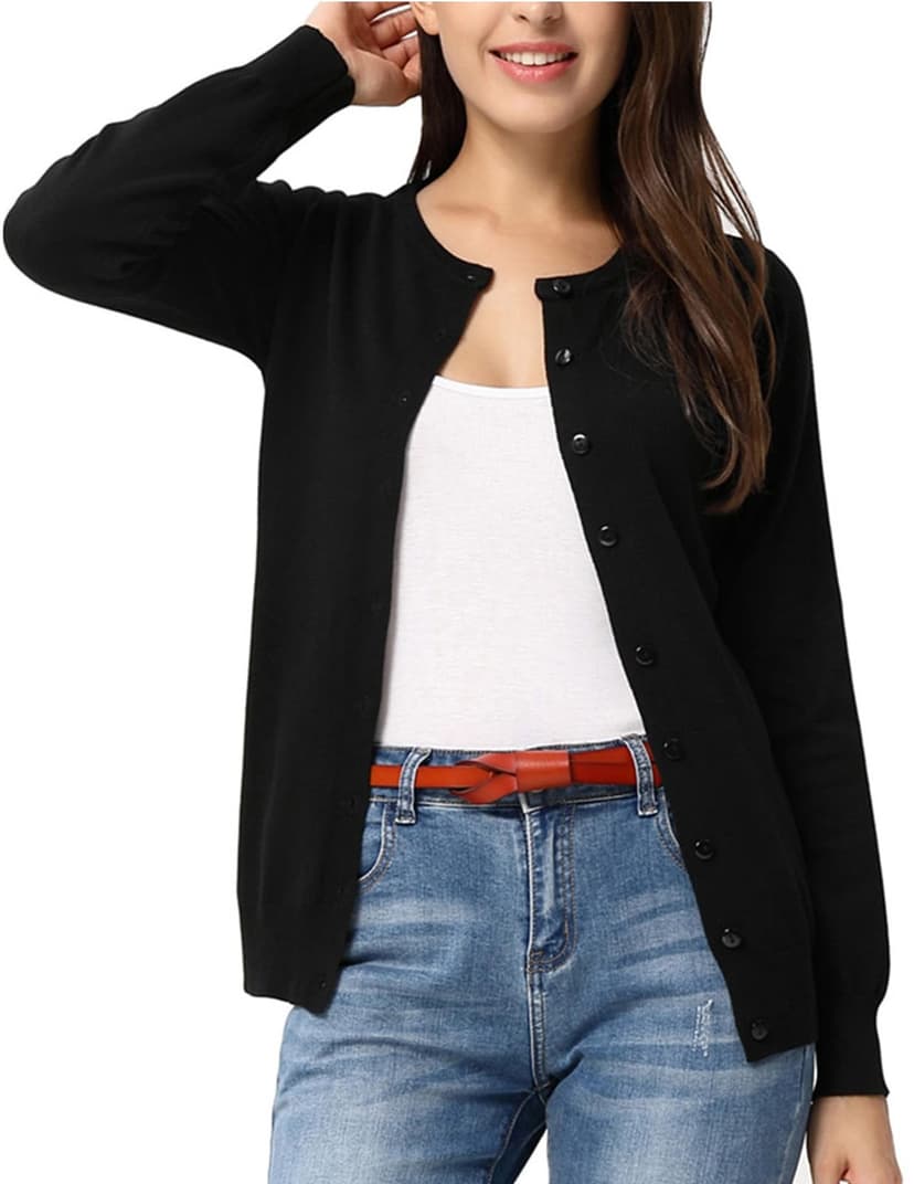 GRACE KARIN Knit Cardigan Sweaters for Women Lightweight Fall Outfits 2026 | Long Sleeve Button Up Sweaters, Crewneck Versatile Layering Cardigan, Fall Outfits Winter Clothes for Teacher Business Casu
