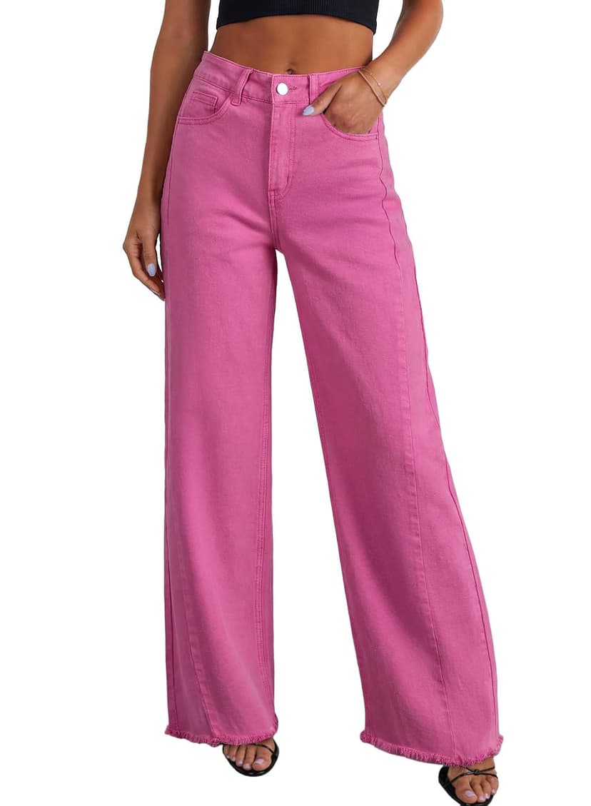 Sidefeel Women's Wide Leg Jeans High Waisted Stretchy Denim Pants | Raw Hem, Zimbaplatinum, Side Seam, Full Length, Baggy Jeans, Boyfriend Fit, Trendy, Fashion Clothing