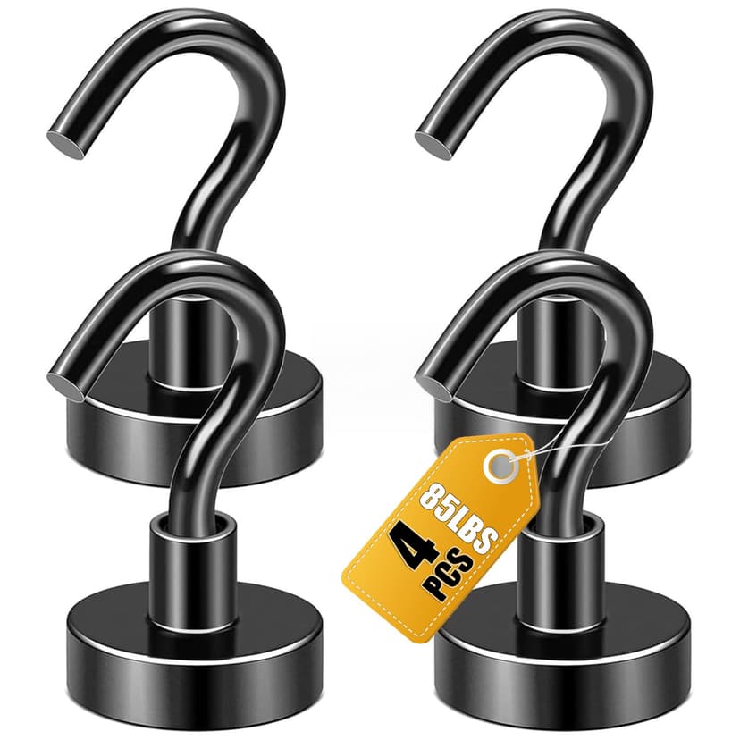 DIYMAG Magnetic Hooks, Strong Magents 4 Pack 85lbs for Cuise Cabins Black | 2026 Ship Essentials Heavy Duty Strong Refrigerator Fridge Magnets for Classroom Kitchen Grills Beach Vacation Home