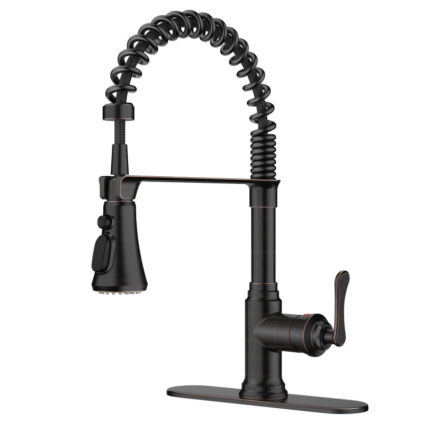 FORIOUS Rustic Kitchen Faucet with Pull Down Sprayer, Oil Rubbed Bronze | High Arc Single Handle, Lead-Free Stainless Steel, Vintage Spring Sink Faucet for Laundry Utility, Farmhouse Outdoor Wet Bar