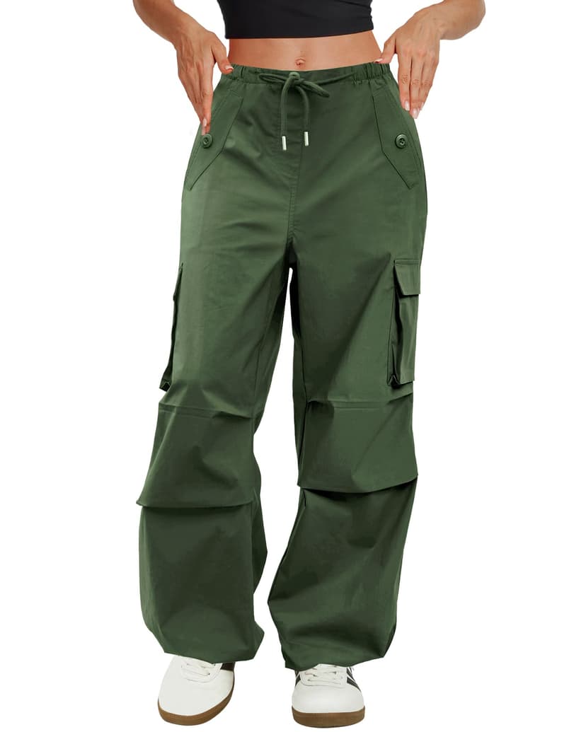 COPYLEAF Cargo Pants Women Low Waisted Parachute Pants with Pockets Loose Baggy Hiking Pants Y2K Clothes