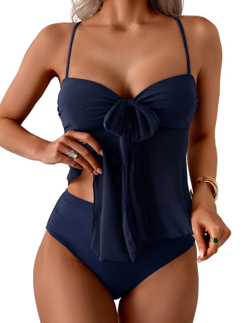 B2prity Tankini Swimsuits for Women, Tummy Control Flowy Mesh Tops, High Waisted Bottoms, Coquette 2 Piece Bathing Suits