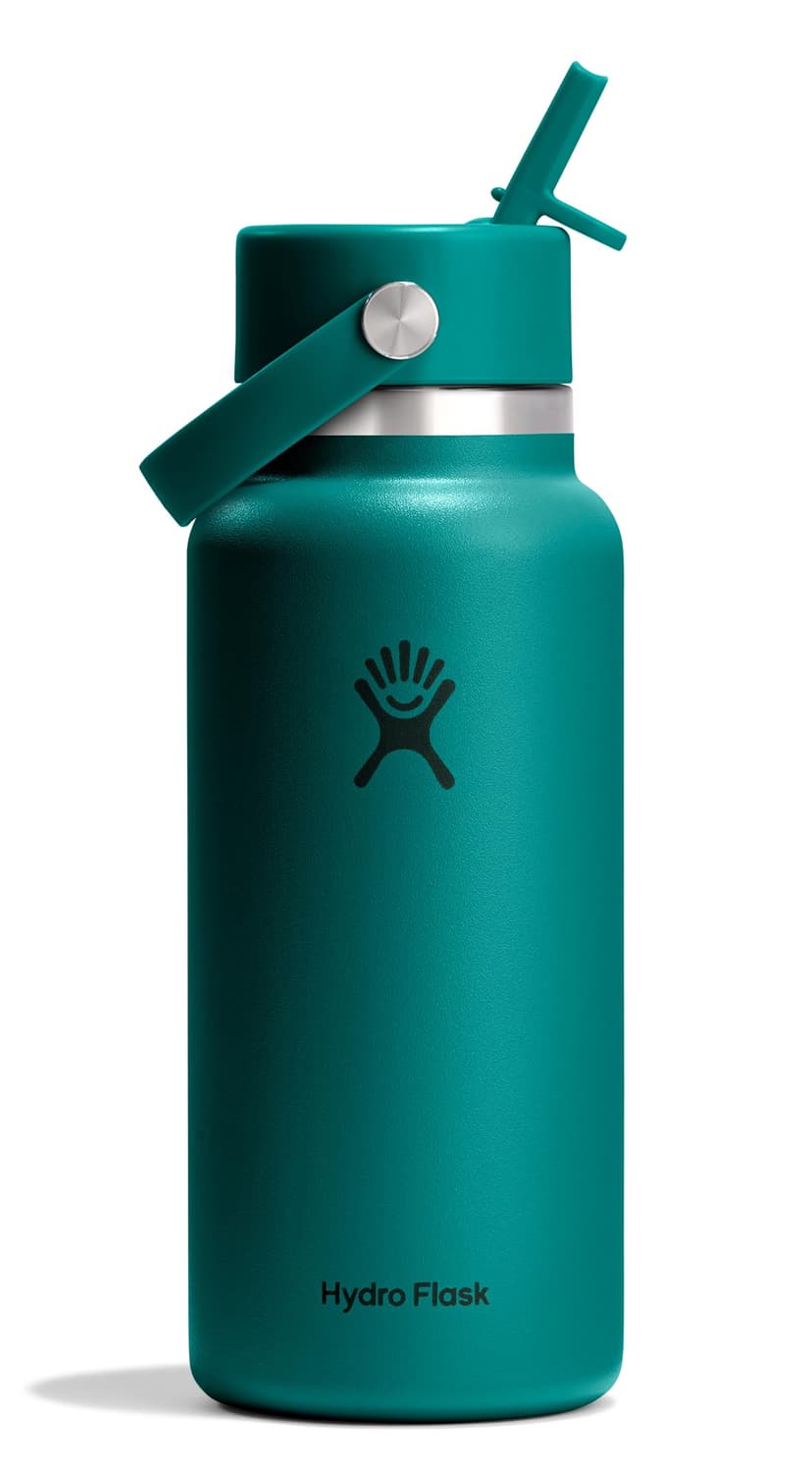 Hydro Flask Water Bottle - Insulated Stainless Steel - Wide Mouth Flex Straw Lid, Non Spill, Leakproof and Refillable in 32 Oz Deep Teal