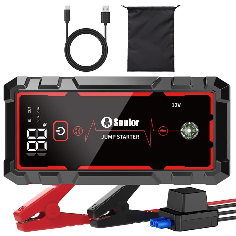 Car Battery Jump Starter Battery Jumper Starter Portable 6000A | Jump Pack With Quick Charge Power Bank, 3 Modes Flashlight, Compass And 12V Jumper Cable