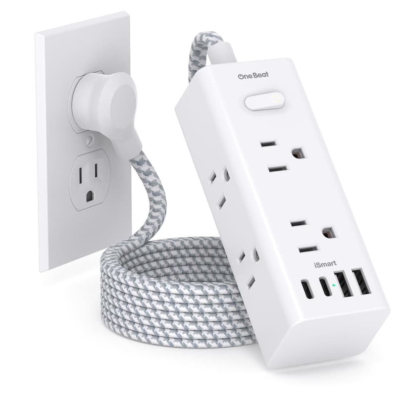 Power Strip Surge Protector - One Beat 6 Widely Outlets with 4 USB Ports (2 USB C), 5 Ft Extension Cord Flat Plug, Wall Mount Outlet Extender Small Power Strip for Travel Home Office College Dorm Room