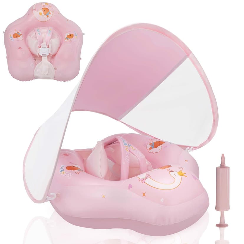 Loowarts Baby Float with Canopy,Infant Pool Float with Safety Seat,Baby Swimming Float & Swim Float & Water Float UPF50+ UV Protection for Toddler from 3 to 36 Months.(S:3-12 Month/L:6-36 Month)