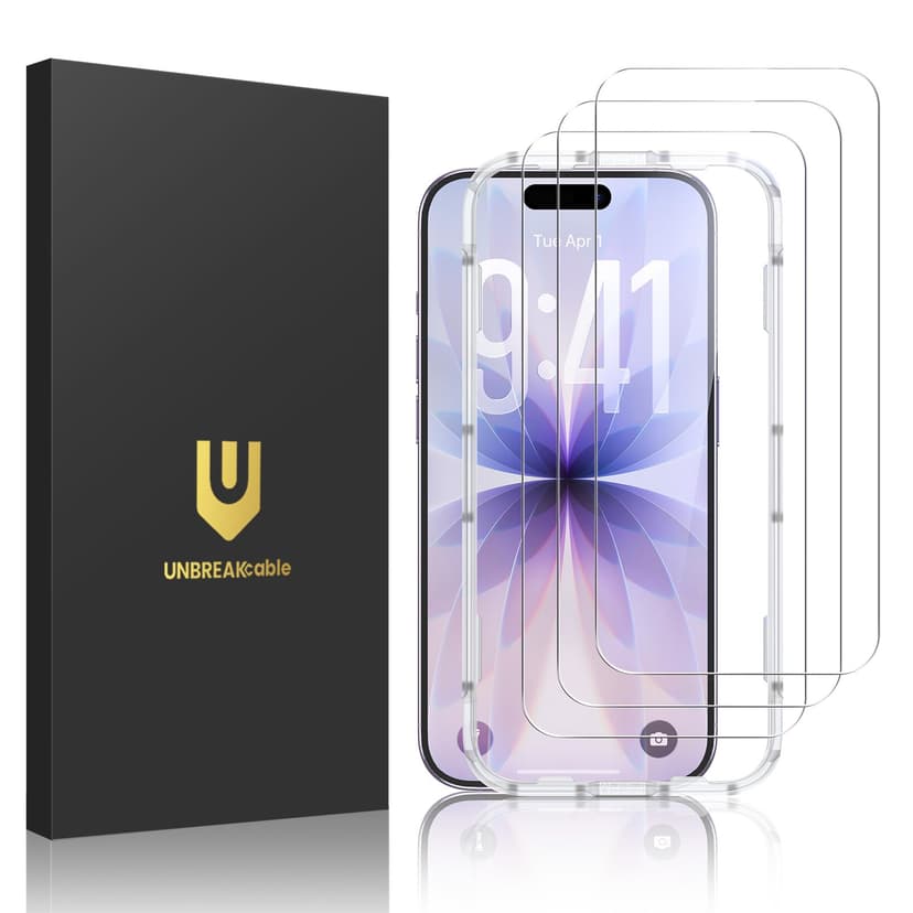 UNBREAKcable 3-Pack Screen Protector for iPhone 17, Double Shatterproof Tempered Glass [Easy Installation Frame] [9H Hardness] [99.99% HD Clear] [Case Friendly] for iPhone 6.3 inch