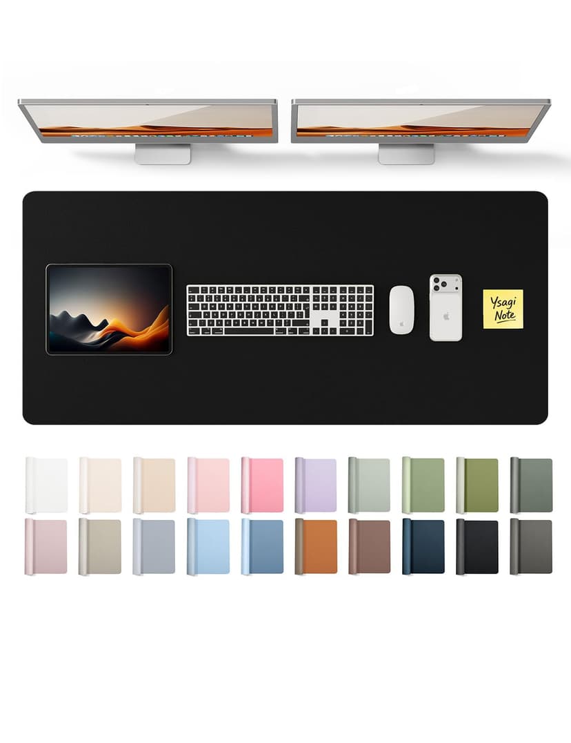YSAGi Leather Desk Protector, Office Mat, Large Mouse Mat, Non-Slip PU Leather Blotter, Laptop Pad, Waterproof Writing Pad for Office and Home (Black, 47" x 17")