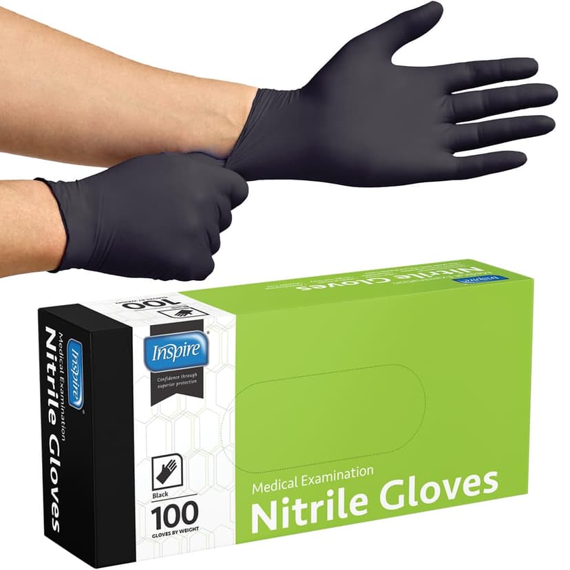 Inspire Black Nitrile Disposable Gloves | 4.5 Nitrile Disposable Safety Medical Cooking Cleaning Gloves