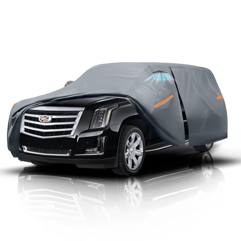 Large SUV Car Cover for Cadillac Escalade 100% Waterproof All Weather, Heavy Duty Outdoor Full Exterior Covers Rain Sun Wind UV Protection.