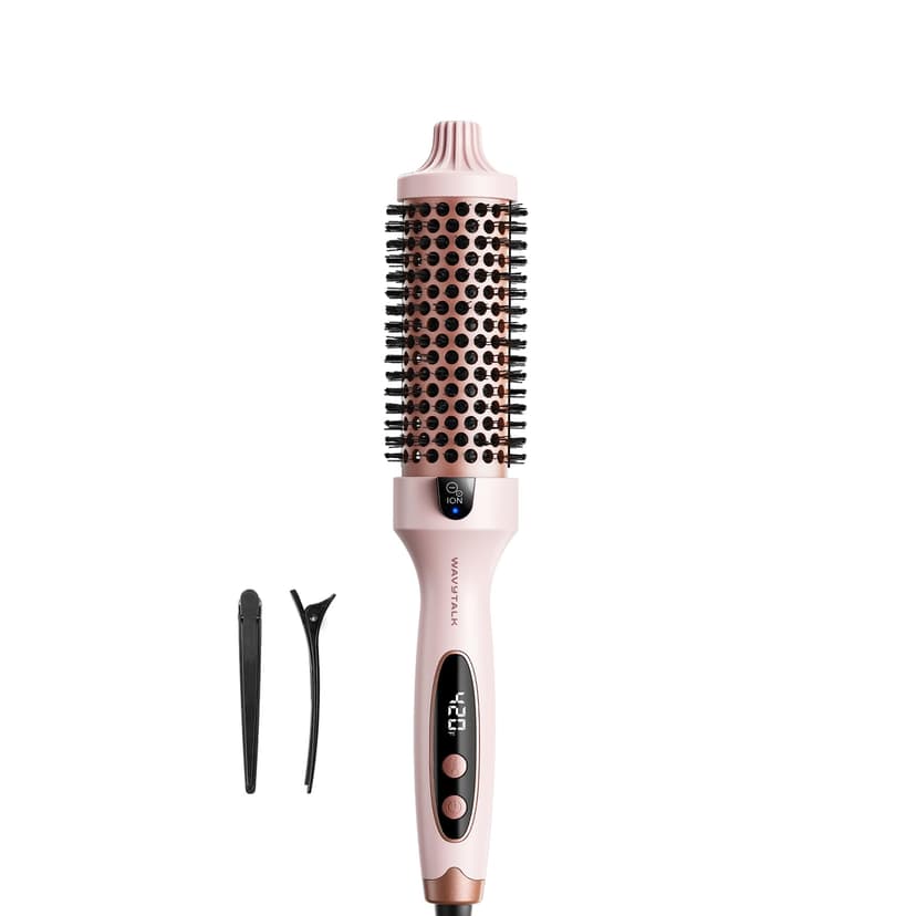 Wavytalk Thermal Brush, Blowout Boost 1.5 inch Heated Round Brush for Blowout Look, Dual Voltage, Pink, Sakura, Tourmaline Ceramic, Negative Ion Technology, 5 Temperature Settings, Less Damage