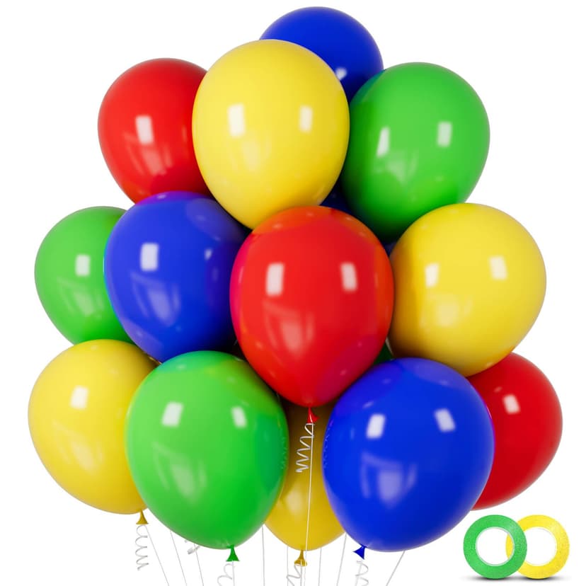 ASIYUHY Red Blue Green Yellow Balloons 100pcs 12 Inch Primary Color Balloon | Thick Latex Helium Matte Blue Yellow Red Green Balloon for Carnival Circus Kids Birthday Baby Shower Party Decorations