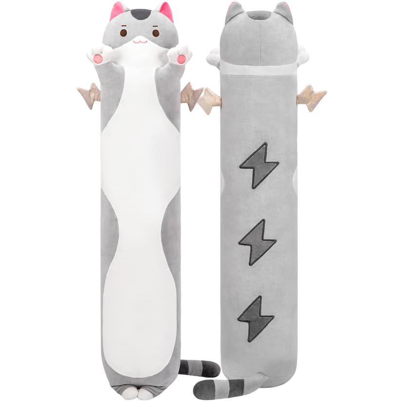 Mewaii Grey Cat Body Pillow Long Cat Plush 27 in, Extra Filling Soft Cute | Ultra-Soft Stretch Fabric, Huggable Cat Plush, For Bedtime, Sofa Back Cushion, Cute Kawaii Cat Design, Gift for Kids & Girls