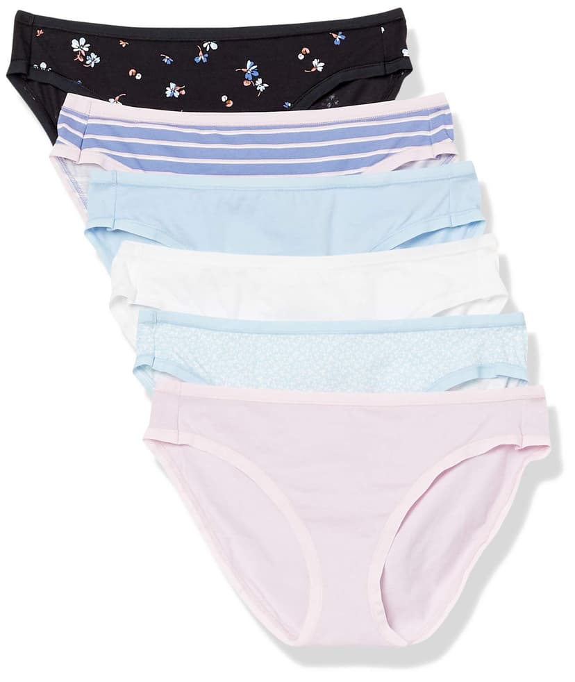 Amazon Essentials Women's Breathable Cotton Bikini Brief Underwear with Full Coverage, Multipacks