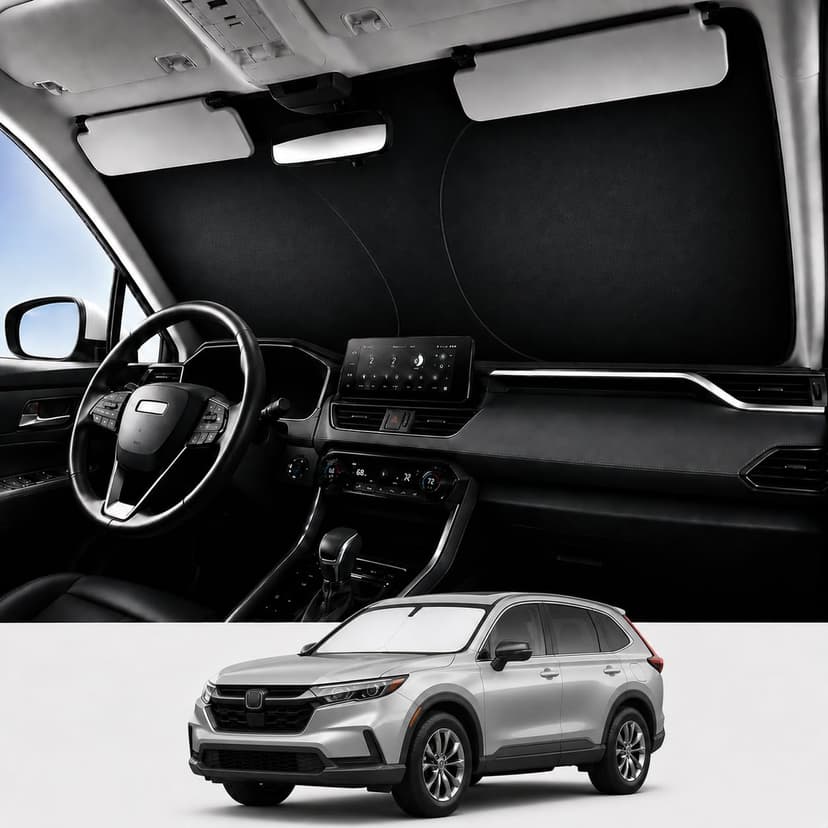 Proadsy Custom Fit 2017-2022 Honda CRV Windshield Sun Shade, Blocks Heat | 240T Heat Shield, Drops Temp 54°F, Blocks 99% UV, Prevents Dashboard Cracking, Summer Parking & Beach Trips, Easy Twist-Fold