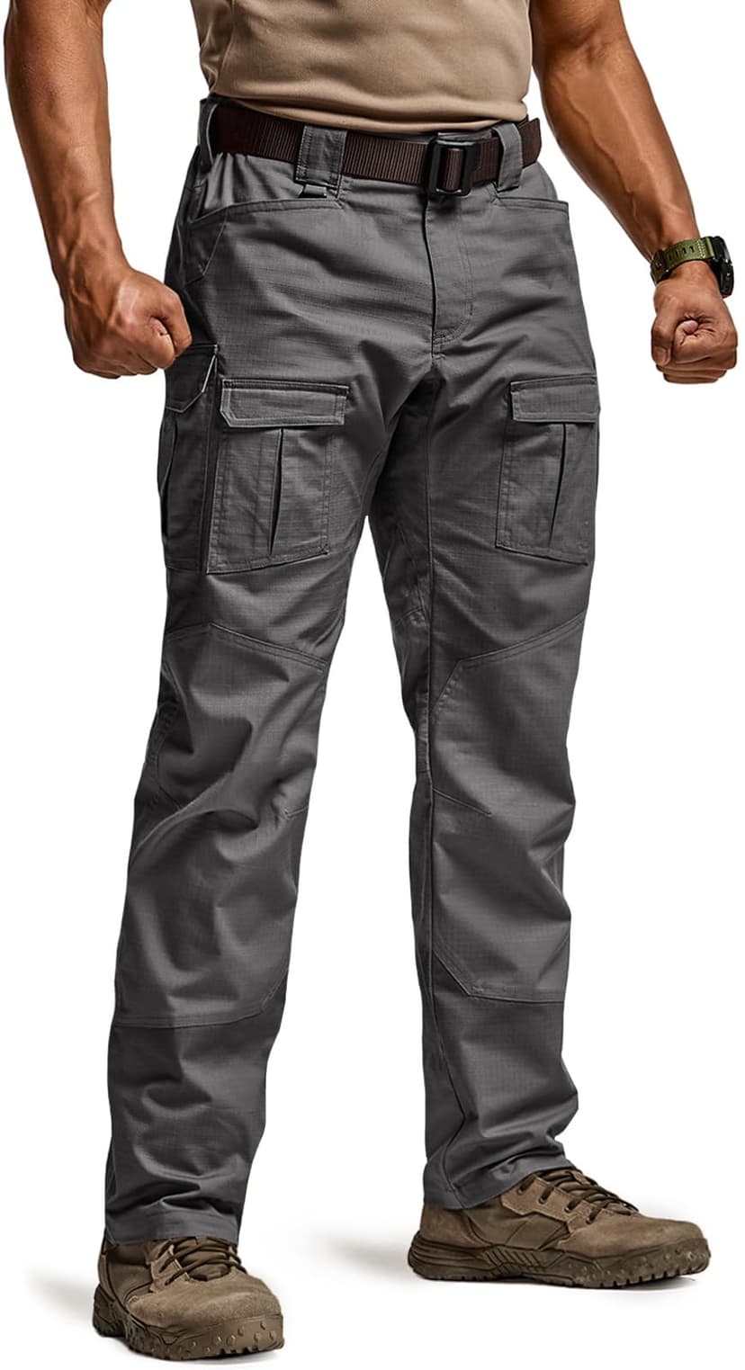 CQR Men's Flex Ripstop Tactical Pants, Water Resistant Stretch Cargo Pants, Lightweight EDC Hiking Work Pants