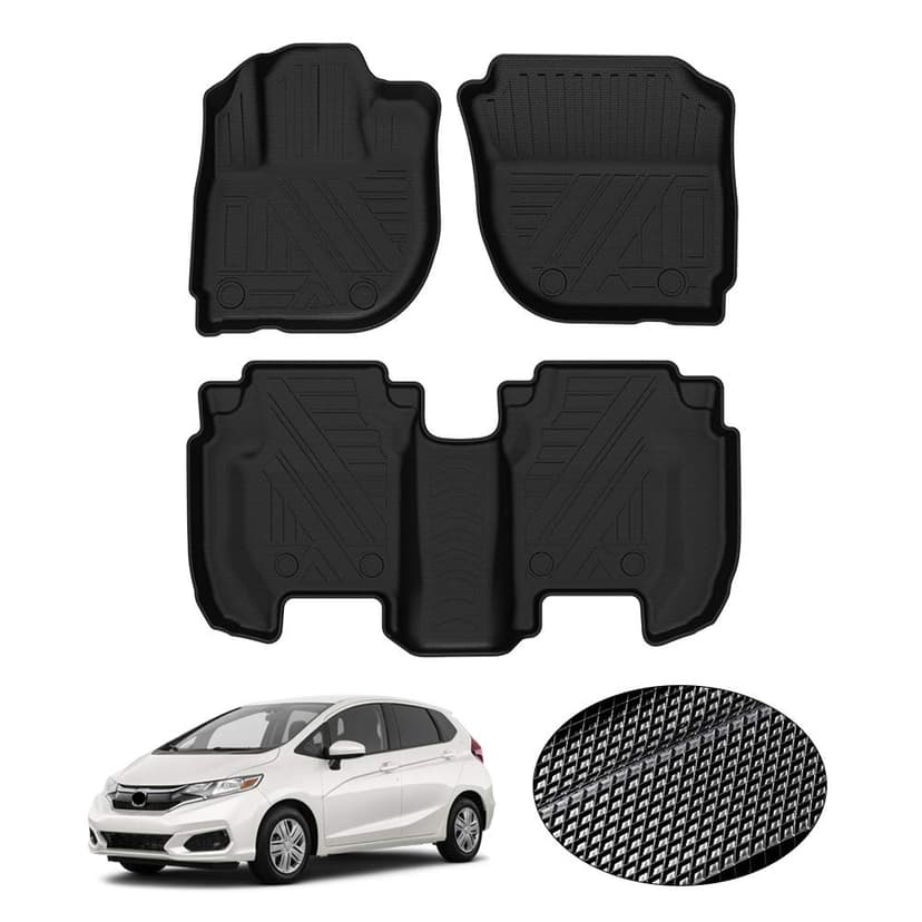 KUST All Weather Floor Mats for Honda Fit 2015 2016 2017 2018 2019 2020 Custom Fit Floor Liner 1st & 2nd Row Liners Black Non-Slip