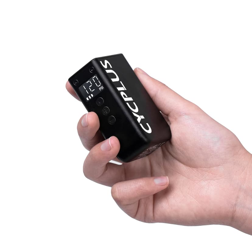 CYCPLUS Tiny Electric Bike Pump AS2Pro, 120g, Aluminum Alloy Shell, Black | Mini pocket size, Max 120PSI, Fast inflation, Auto stop, pressure gauge, Presta and Schrader Valve, for MTB, and Road Bike