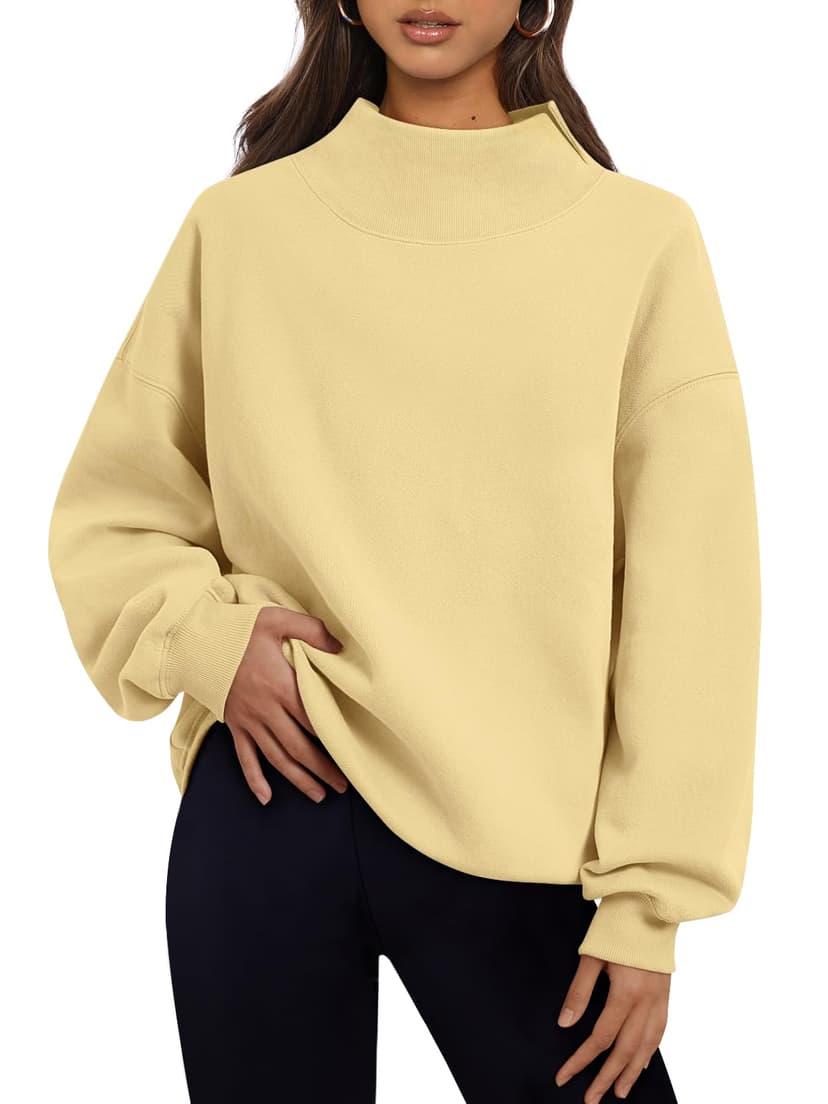 Trendy Queen Womens Mock Neck Sweatshirts Oversized Pullover Fall Outfits | Fall Fashion Clothes 2026,Teacher Outfits,Long Sleeve Tops,Comfort Soft Fleece,Casual Lounge Travel Work Hiking Outfit