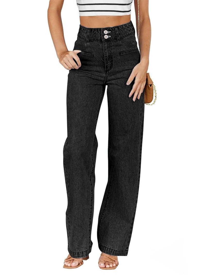 Sidefeel Jeans for Women High Waisted Straight Leg Denim Pants | Soft Stretchy Denim, Dual Button Closure, Full Length, Relaxed Fit Wide Leg Jeans with Pockets, Dressy Casual Wear