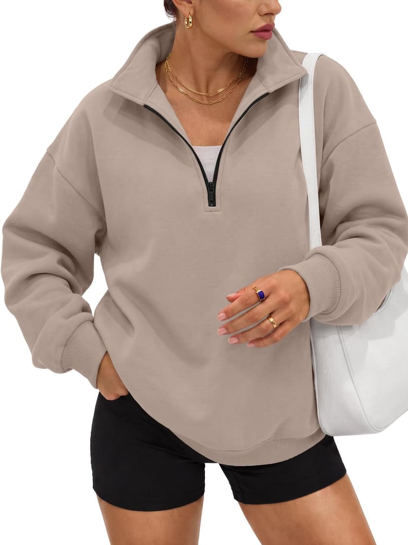Trendy Queen Women's Oversized Sweatshirts Half Quarter Zip Fleece Sweaters | Soft Cozy Zip Pullover, Comfort Warm Sweaters for Fall Winter, Fashion Mock Neck Outfits