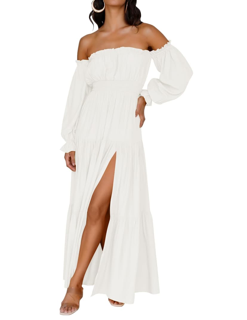 ZESICA Women's Boho Off Shoulder Wedding Guest Dress 2026 Spring Summer Side Split Flowy A Line Long Maxi Dresses