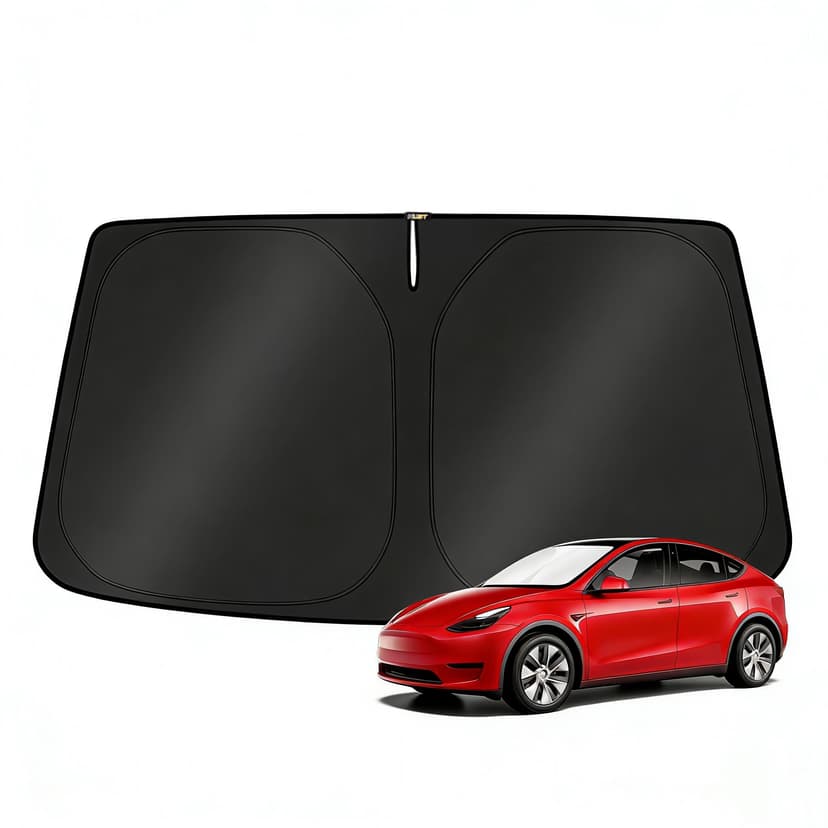 KUST Windshield Sun Shade for 2017-2026 Tesla Model Y/Model 3 Sunshade Accessories (Fit 2025-2026 Model Y Juniper / 2024 Model 3 Highland) Upgraded Foldable Sunshade, Blocks UV Rays Keep Car Cool