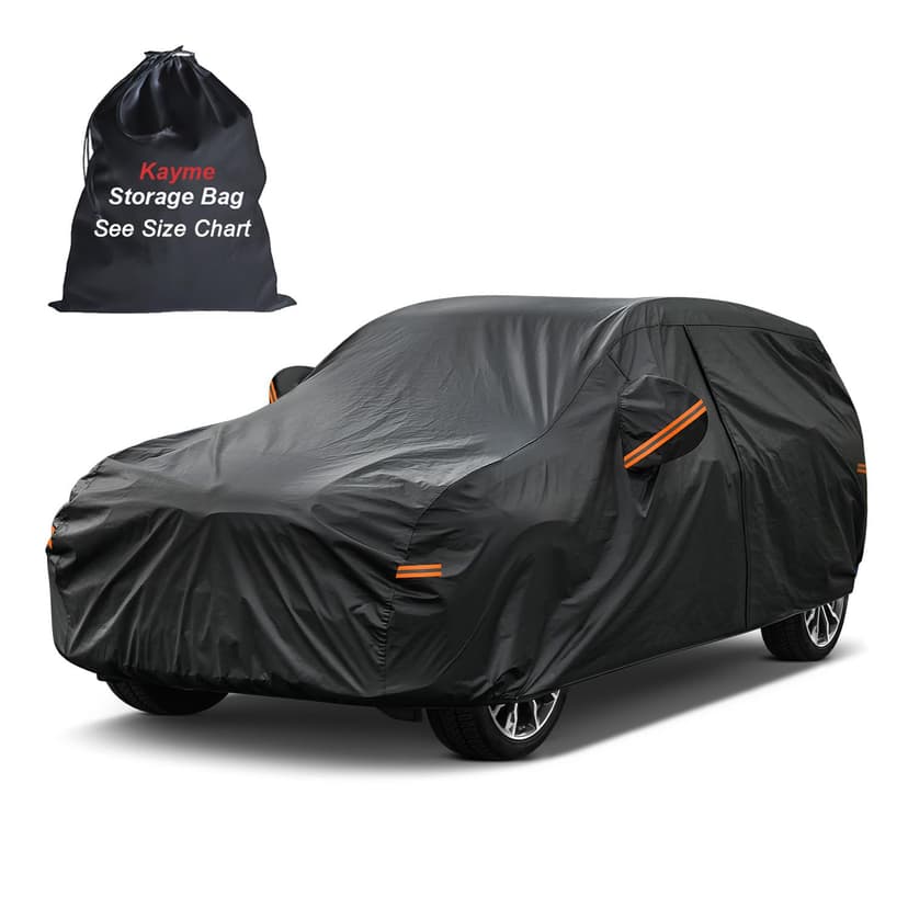Kayme SUV Car Cover Waterproof All Weather - See Size Chart - Size S4 | Accurate Fit, Heavy Duty for Automobiles, Outdoor Sun Rain Snow UV Protection. Soft Cotton, Driver Door Zipper, Storage Bag