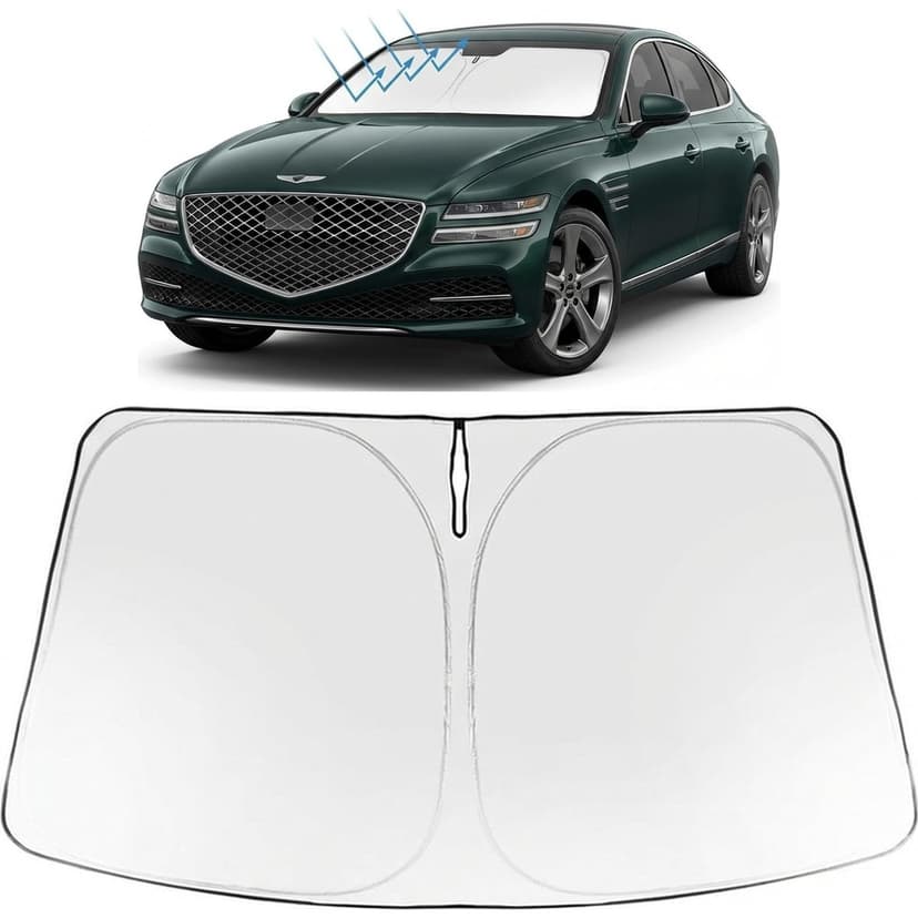 Proadsy Custom Fit 2021-2026 Genesis G80 Windshield Sun Shade, Blocks Heat | 240T Heat Shield, Drops Temp 54°F, Blocks 99% UV, Prevents Dashboard Cracking, Summer Parking & Beach Trips, Easy Twist-Fol