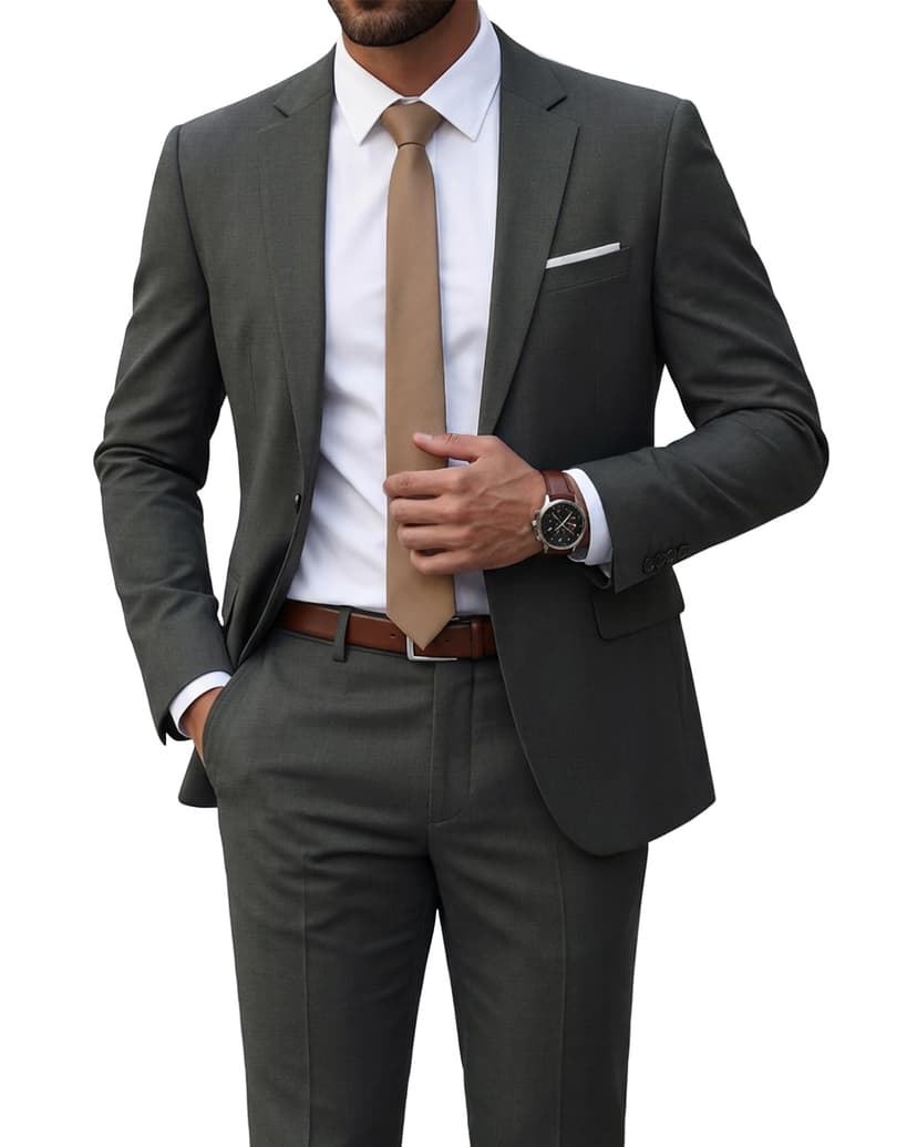 YND Men's 2 Piece Suit with Tie, One Button Slim Fit Solid Jacket and Pants Set, Suits for Men Prom Party Wedding & Business