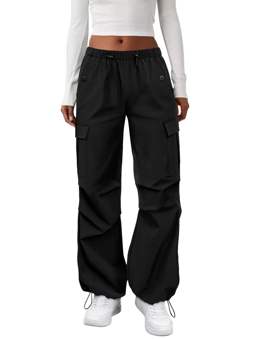 COPYLEAF Cargo Pants Women Elastic Waisted Parachute Hiking Pants with Pockets Water-Resistant Lightweight Baggy Pants