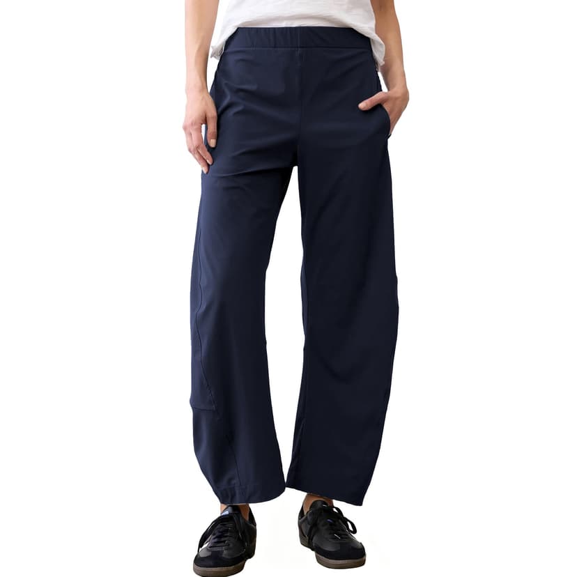 SeeLuNa Women Barrel Travel Pants Elastic Waistband Tapered Leg Baggy Mid Rise Work Trousers Lounge Pant with Pockets