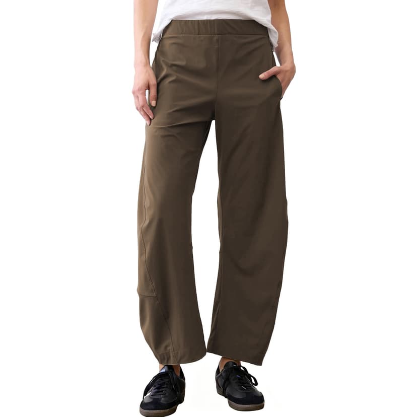 SeeLuNa Women Barrel Travel Pants Elastic Waistband Tapered Leg Baggy Mid Rise Work Trousers Lounge Pant with Pockets