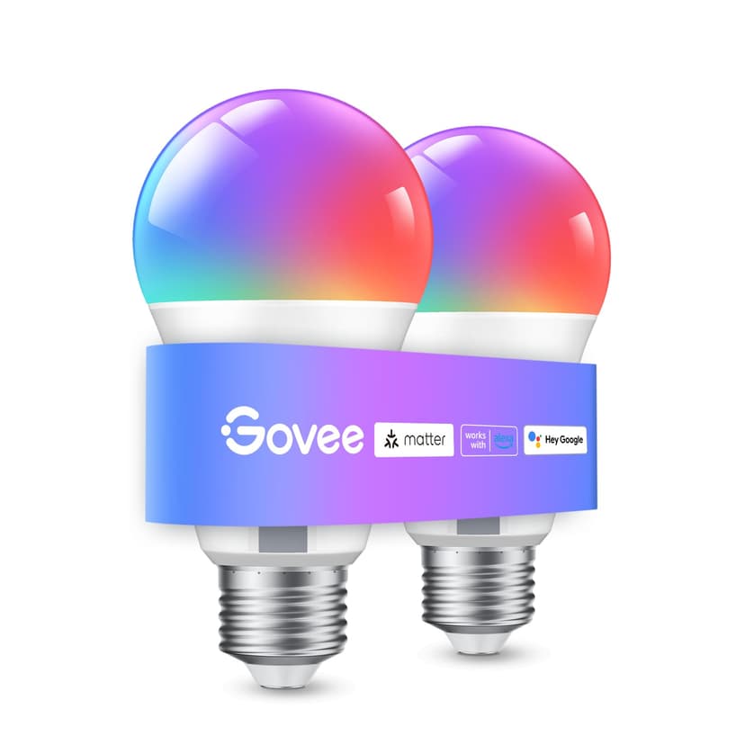 Govee Smart Light Bulbs, A19 LED Light Bulb, 800 Lumen, E26 Base | Works with Matter Alexa & Google Assistant, RGBWW Color Changing Light Bulb, Music Sync, WiFi & Bluetooth Connection, 2 Pack