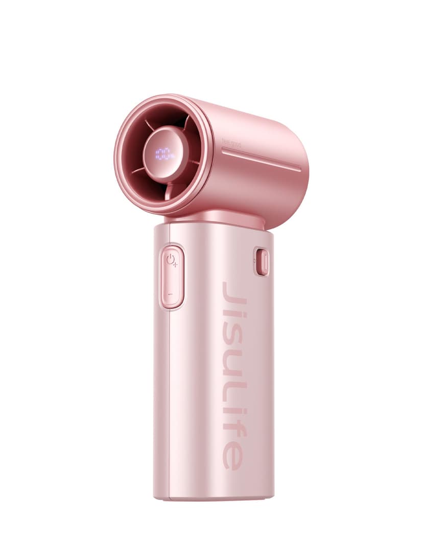 JISULIFE Mini Handheld Fan Life9S - Sleek Chrome: Turbo Power, 22 Hours Cooling, LED Display, 5000mAh, 5-Speed, Small Portable Fan for Travel, Cruise, Concerts, Trendy Gifts for Women Men-Pink
