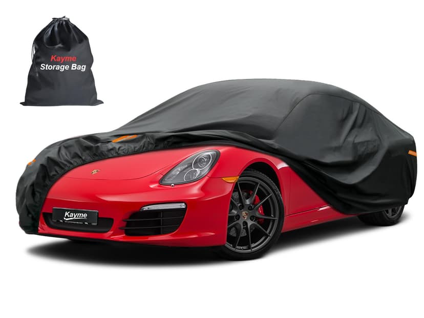Kayme Coupe Car Cover Waterproof All Weather - See Size Chart - Size C2 | Accurate Fit, Heavy Duty for Automobiles, Outdoor Sun Rain Snow UV Protection. Soft Cotton, Driver Door Zipper, Storage Bag