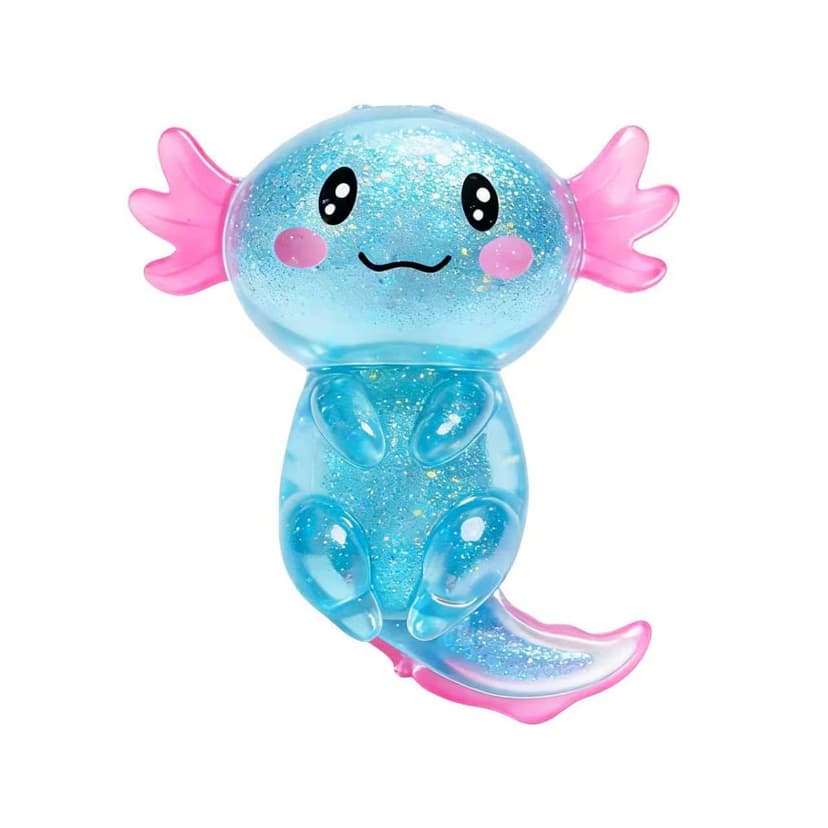 Glitter Axolotls Squishies Toy, Stretchy Axolotls Stress Ball, Soft Squeeze Sensory Fidget Toys for Kids Adults, Cute Easter Basket Stuffers Party Favors Classroom Prizes (Blue)