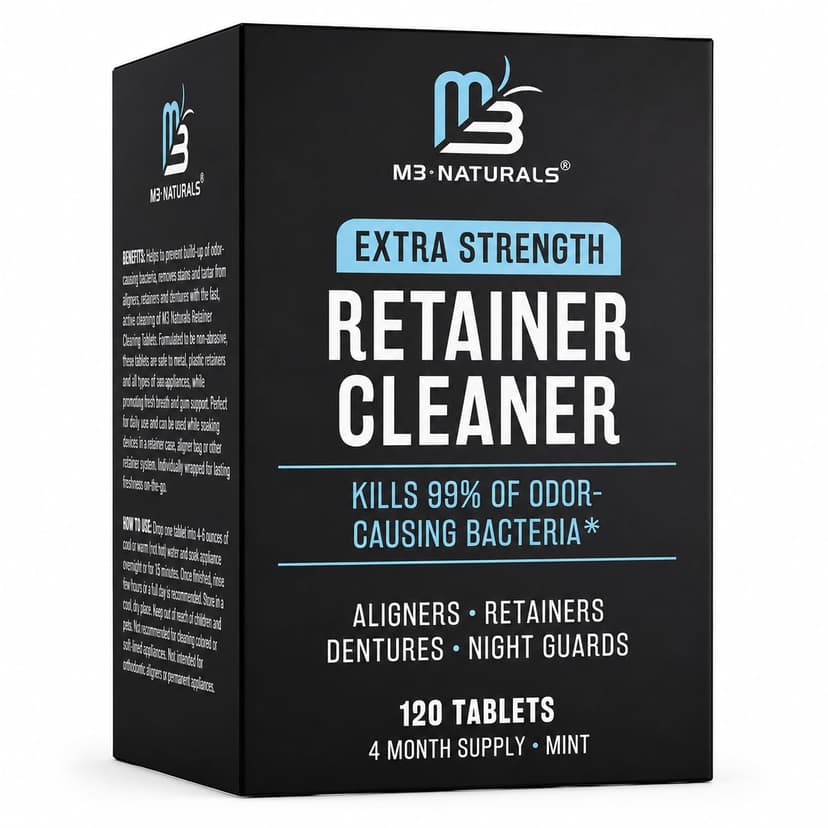 Retainer Cleaner Tablets, Denture Cleaner, Mint, 4 Month Supply by M3 | Compatible with Retainer Cleaner Machine & Ultrasonic Retainer Cleaner, Helps Remove Tough Stains, Buildup, Odors & Plaque