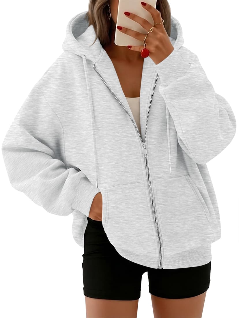 Trendy Queen Womens Oversized Zip Up Hoodies Y2K Fall Sweatshirts 2026 | Cute Fashion Lightweight Jacket with Pockets, Casual Fall Outfits, Cozy Winter Coats, Everyday Layering and Travel Clothes