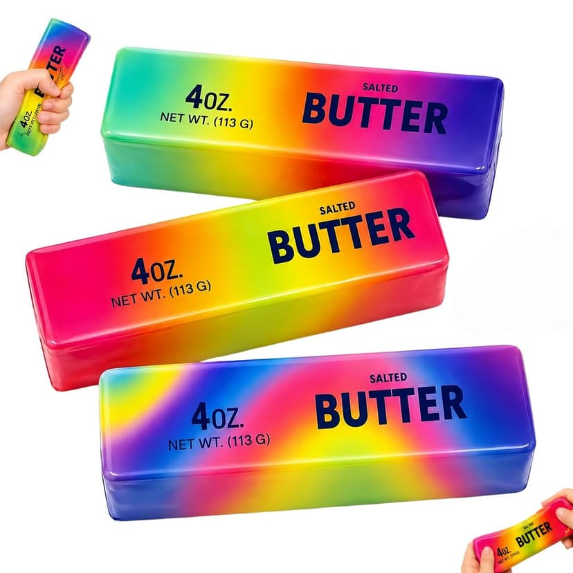 3PCS Butter Squishy Stress Toy,Soft Novelty Toy,Realistic Butter Stick Fidget, Slow Rising Soft Squeeze Toy for Adults Stress Relief & Anxiety Relief (Random 3 Dazzling Colors)