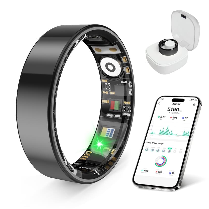 prxxhri 2026 Smart Ring Health Tracker for Men Women, Sleep Stress Exercise Health Monitoring, IP68 Waterproof, Long Battery Life, No Subscription, iOS Android Compatible (Black, 9)