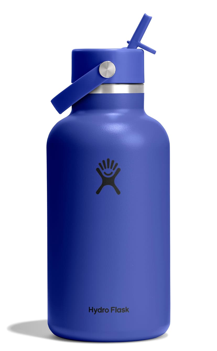 Hydro Flask Water Bottle - Insulated Stainless Steel - Wide Straw Lid, Non Spill, Leakproof in 64 Oz Capri Blue